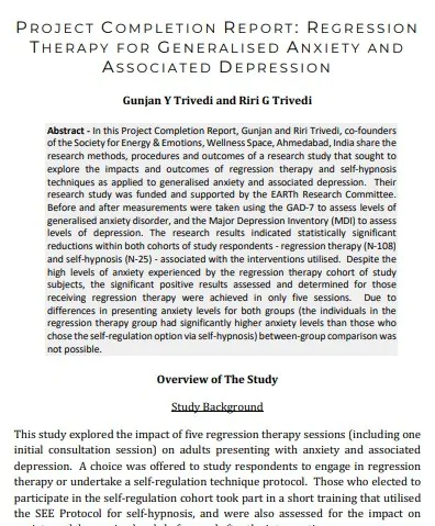 Regression therapy for Generalized Anxiety and associated Depression