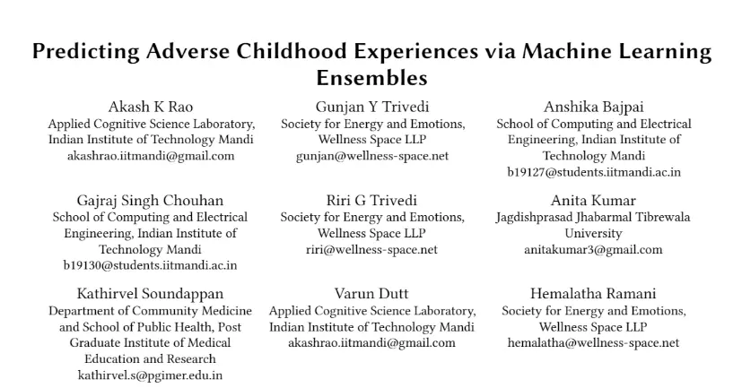 Predicting Adverse Childhood Experiences using Machine Learning Ensembles