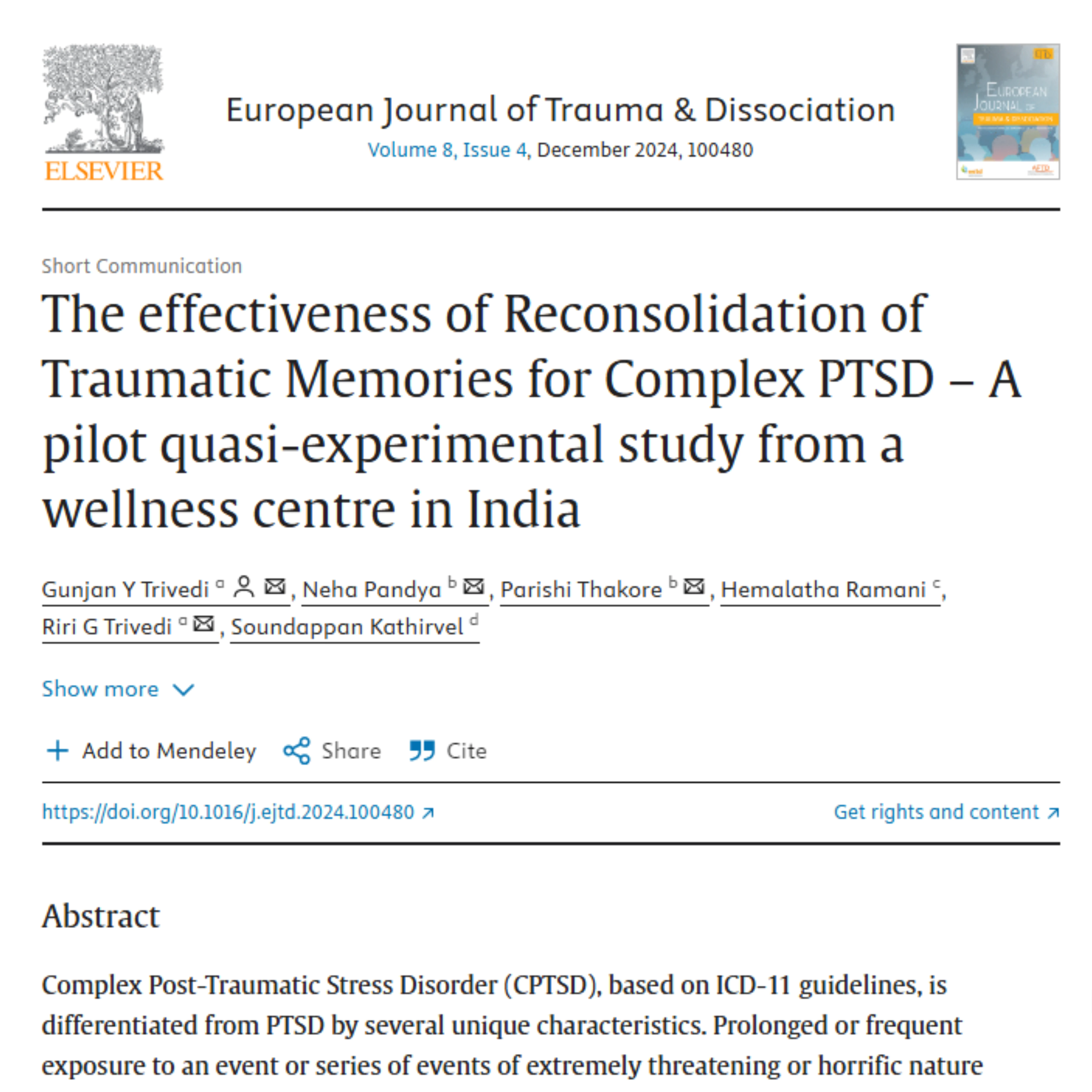 research on CPTSD and RTM in India