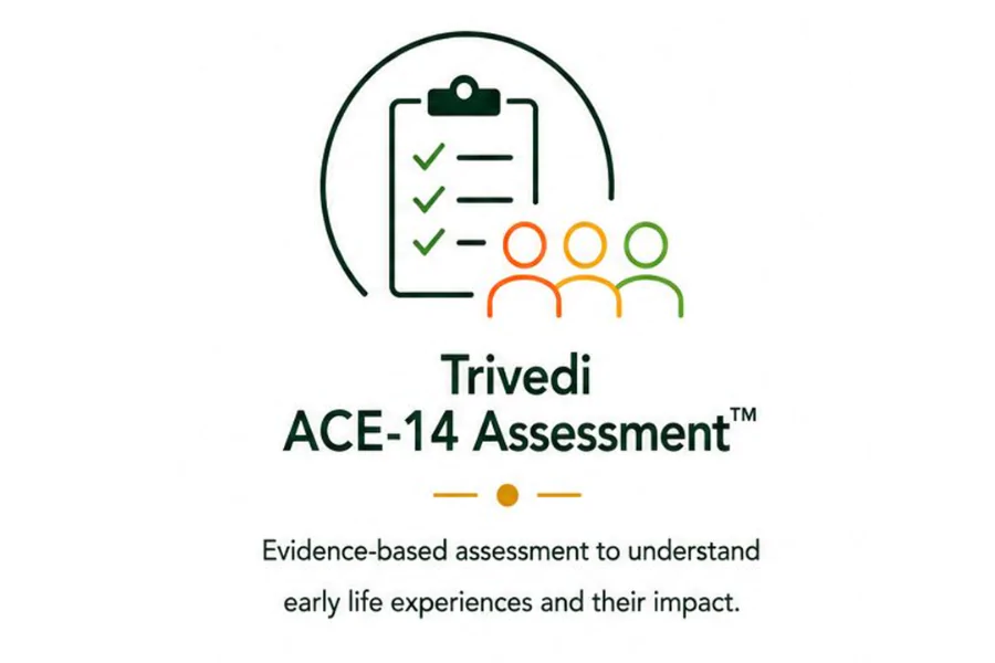 Trivedi ACE-14 Assessment logo representing evidence-based assessment for understanding early life experiences and psychological impact