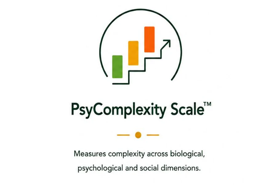 PsyComplexity Scale logo representing biopsychosocial complexity assessment across biological, psychological, and social dimensions.