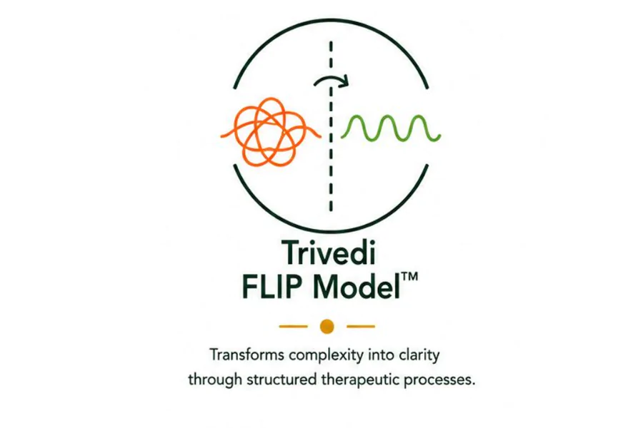 Trivedi FLIP Model logo representing transformation from psychological complexity to clarity through structured therapeutic processes.